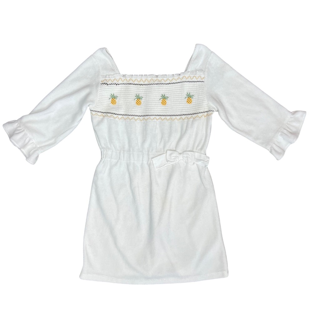 Janie and Jack Girls White Terry Pineapple Smocked Swim Cover Up Dress Size 8